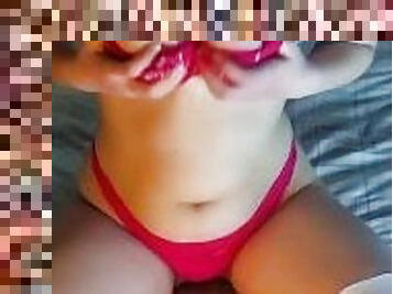 culo, tetas-grandes, orgasmo, amateur, juguete, lencería, consolador, a-solas, morena