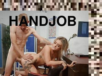 The Blonde Tried Her New Colleagues Big Dick