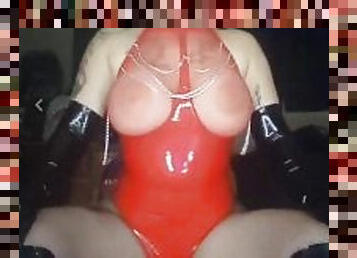 Naughty latex slut KandyxB smoking Marlboro Red 100s