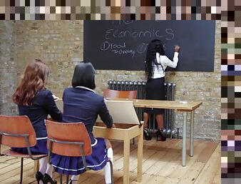 Classroom lesbian delight with the big toys