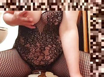 Riding my dildo in fishnet bodysuit