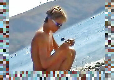 nudiste, en-plein-air, maigre, cam, plage, voyeur, petits-seins