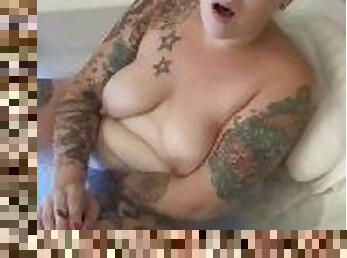 BBW stepmom MILF 420 joint smoking fetish and masturbates in bathtub above POV