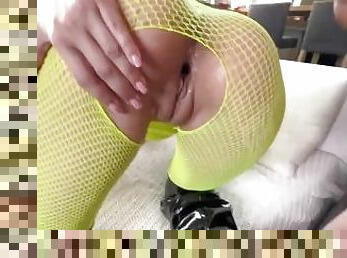 footjob in latex high heels fetish sex with skinny slut in fishnet