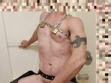Daddy in Chains and Chaps Rides Dildo, Cums Big