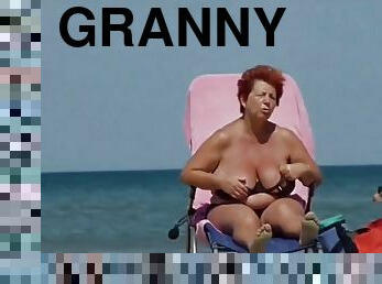 gros-nichons, en-plein-air, public, amateur, mature, granny, compilation, plage, blonde