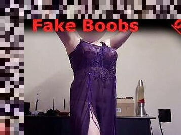 Fake Boobs FF-Cup: Long thin purple dress and my enourmous strapon tits. (no audio) Tobi00815 (047)