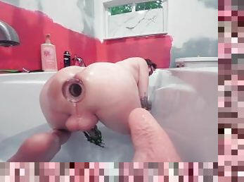 Sissy Bath Time With Tiffany Ciskiss Her Girl Butt Gapped With Xl Glass Butt Plug