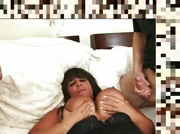 Thick brunette Cassidy Exe uses her tight milf cunt to seduce the two hung men