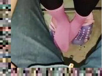 Blowjob and footjob in pink socks ????