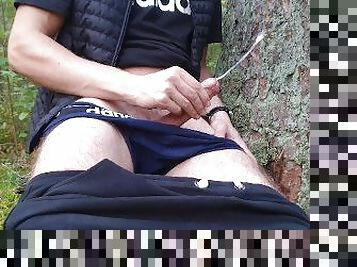 énorme, orgasme, en-plein-air, amateur, ejaculation-sur-le-corps, horny, solo, forêt, bite