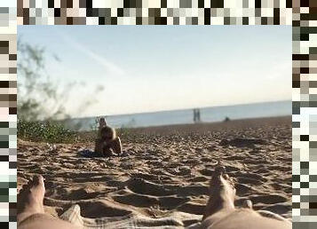 nudiste, public, amateur, plage, exhibitionniste, bite, clignotant