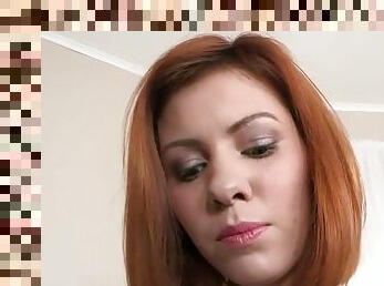 Sexy redhead in black stockings fucked hard in the ass