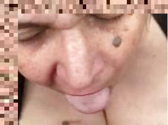 Big tits BBW grandma sucks white cock