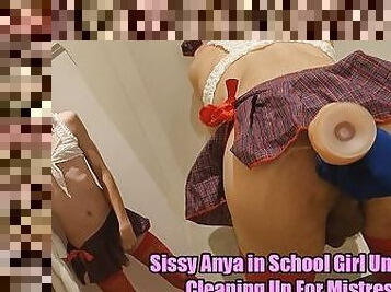Sissy in School Girl Uniform Cleaning Up For Mistress