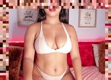 Latina with a slim and natural body looks very sexy in her white underwear
