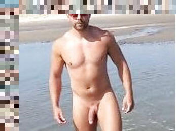 en-plein-air, gay, plage, solo, musclé