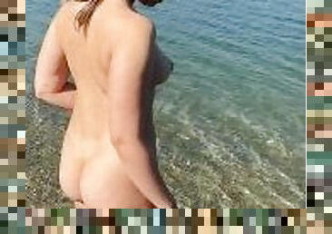 cul, gros-nichons, nudiste, public, femme, amateur, cam, plage, voyeur, naturel