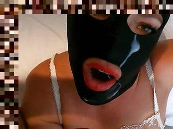 femme, milf, fellation-profonde, bas, point-de-vue, en-nylon, masque