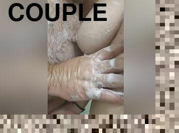 Couple Bubbled Up Playing In Shower With Bbw Latina