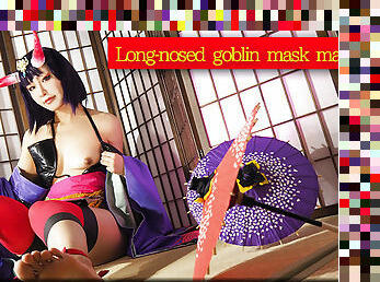 Long-nosed goblin mask masturbation. - Fetish Japanese Video