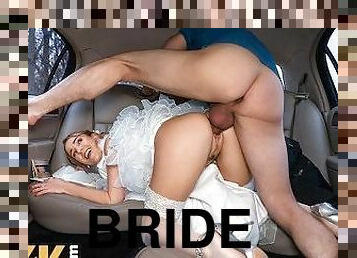 BRIDE4K. Long-legged bride in stocking banged on the way to wedding ceremony