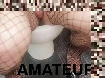 masturbation, amateur, anal, jouet, bas, résille, fétiche, solo