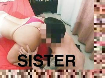 My stepsister asked me to help her satisfy her needs, so I sucked her pussy from behind!