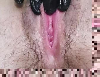 Pushing out buttplug as I cum on unicorn dildo