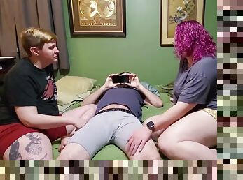 Liza and Max take a huge cumshot from Andys cock!