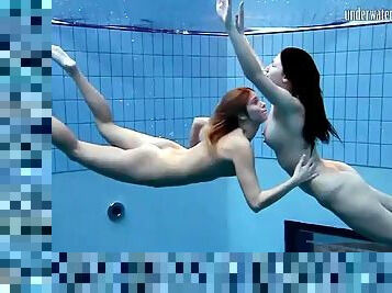 Young naked ladies in the pool are cute