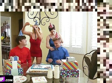 Perfect Milfs In Mini Dresses Decide To Set Up A Swap Surprise For Their Step Sons Birthdays