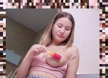 MY18 - Amalia Devis with big juicy tits eats ice cream and lustfully masturbates